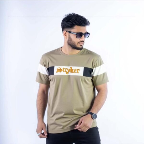 Men’s premium embroidered panel T-shirt in Oman - Chinese Lycra - OmanEshop