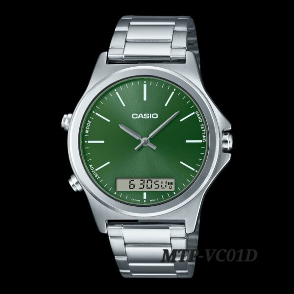 Casio MTP-VC01D-3EUDF analog men's watch silver band green dial