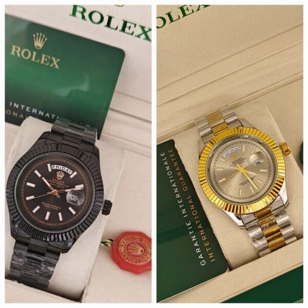 Luxury replica Rolex Day-Date watch in Oman with stainless steel and gold-tone finish